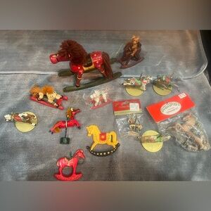 Vintage Christmas Ornaments Wood Rocking Horses Plastic Carousel Horses 90’s Lot